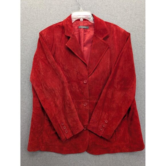 Liz Claiborne Suede Jacket Womens 2X Red Blazer Notch Lapel Button Front Lined - Picture 1 of 13